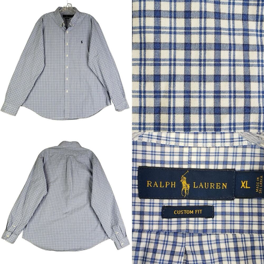 Polo Ralph Lauren Shirt Oxford Men's XL Performance Blue Plaid LS Button Down
